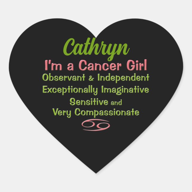 Cancer Girl Personalised Zodiac Heart Sticker (Front)