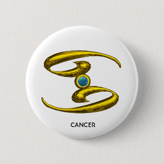 CANCER GOLD ZODIAC BIRTHDAY JEWEL WITH BLUE OPALE 6 CM ROUND BADGE
