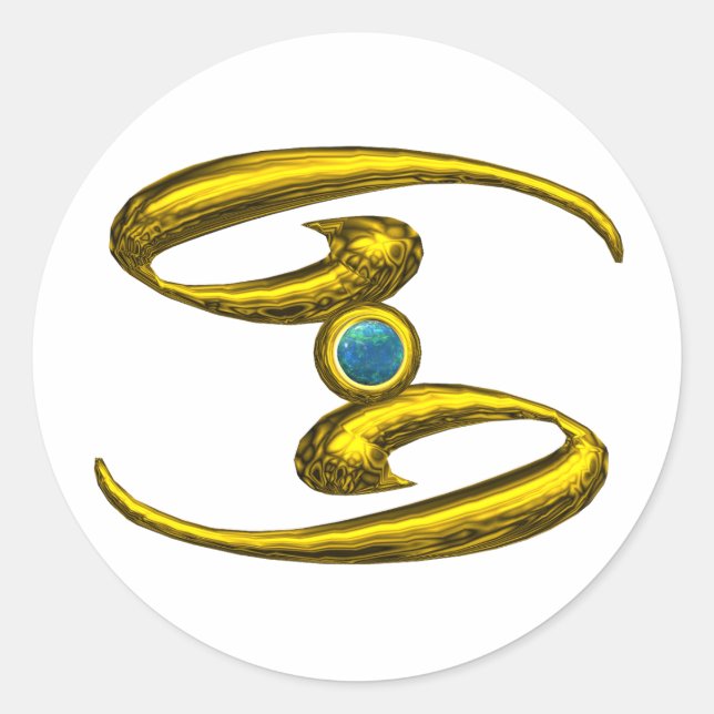 CANCER Gold Zodiac Birthday Sign Jewel Classic Round Sticker (Front)