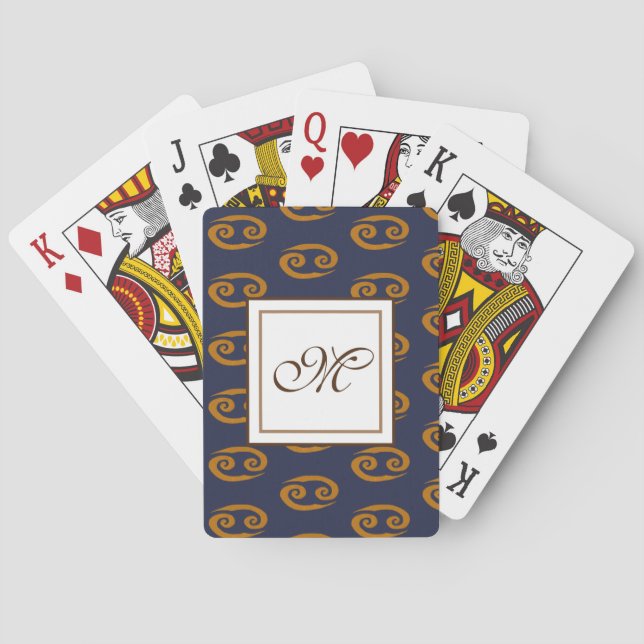 Cancer Golden Zodiac Sign Monogram Playing Cards (Back)
