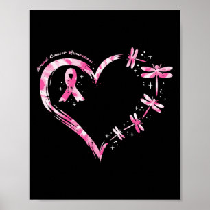 Cancer Heart Dragonflies Awareness Women Kids Men  Poster