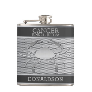Cancer in Black and Silver Mesh Hip Flask