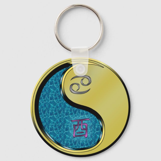 Cancer & Metal Rooster Key Ring (Front)