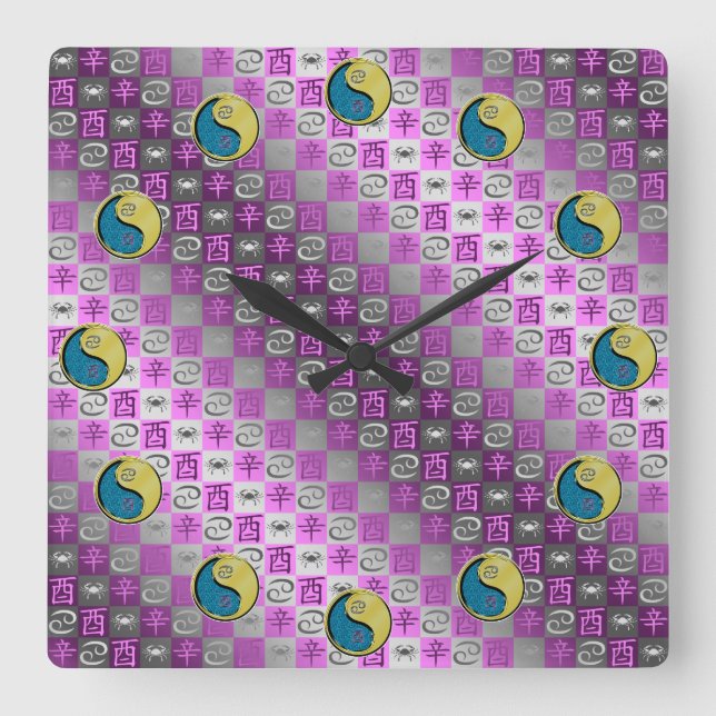 Cancer & Metal Rooster Square Wall Clock (Front)