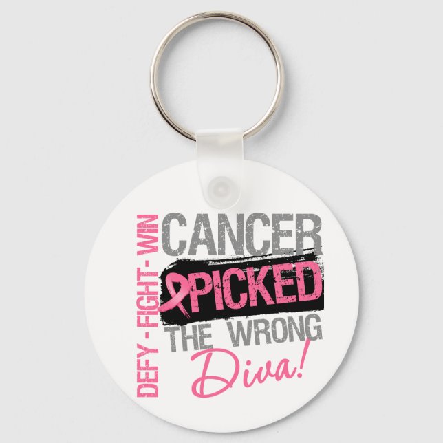 Cancer Picked The Wrong Diva - Breast Cancer Key Ring (Front)