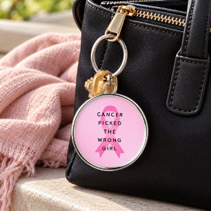 Cancer Picked the Wrong Girl Pink Quote Key Ring
