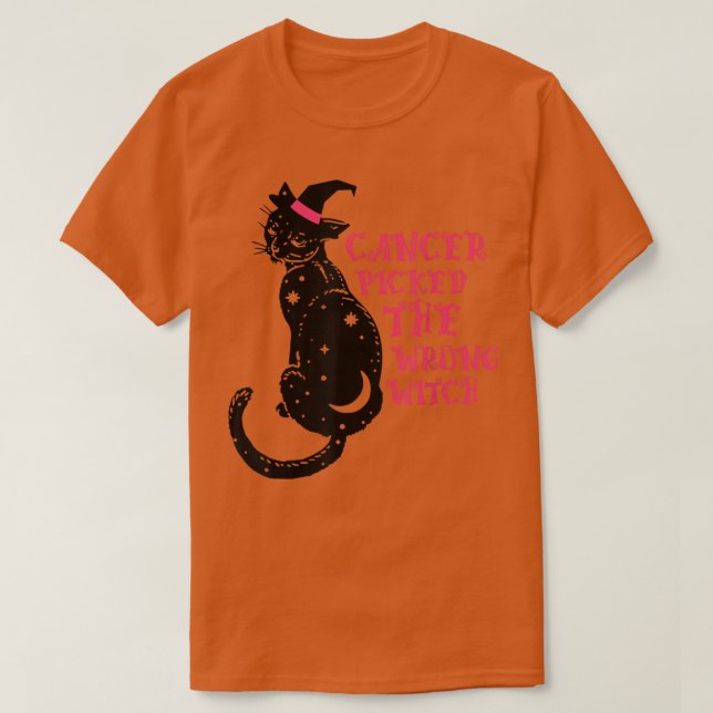 Cancer Picked The Wrong Witch Breast Cancer Hallow T-Shirt (Design Front)