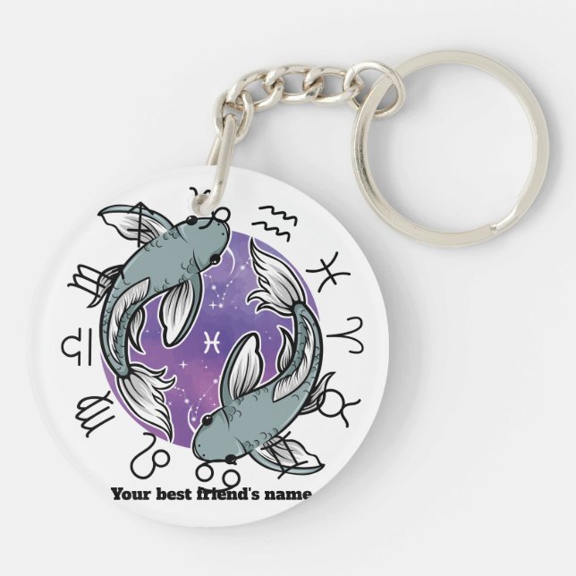 Cancer Pisces Zodiac Acrylic Keychain (Back)