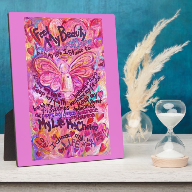Cancer Poem Pink Angel Affirmation Art Plaque (Side)
