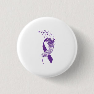 Cancer Purple Ribbon Feather Birds 3 Cm Round Badge