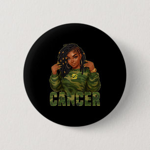 Cancer Queen Loc'd Black Woman Camo Zodiac Sig 6 Cm Round Badge