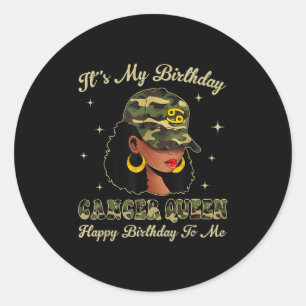 Cancer Queen Loc'd Black Woman Camo Cap Zodiac Sig Classic Round Sticker