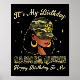 Cancer Queen Loc'd Black Woman Camo Cap Zodiac Sig Poster