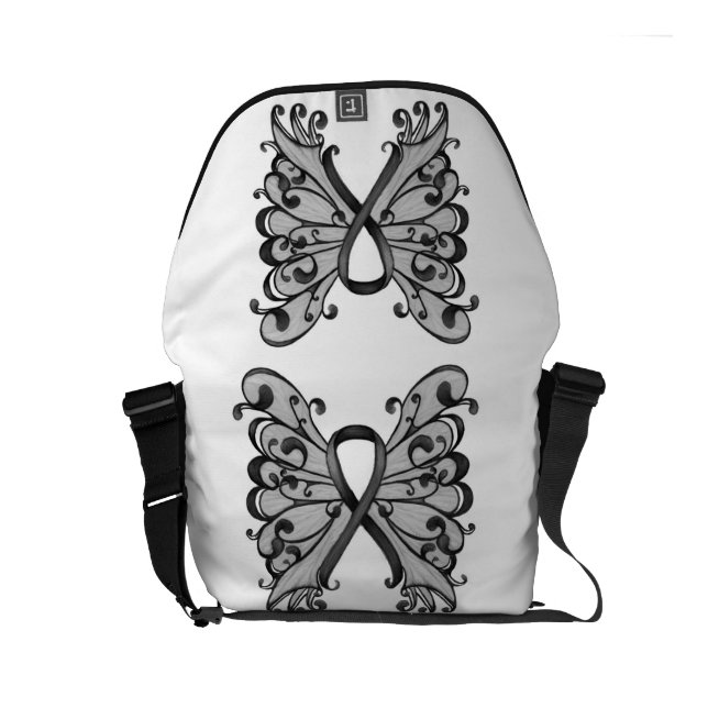 Cancer Ribbon Black with Butterfly Wings, Melanoma Commuter Bag (Back Open)