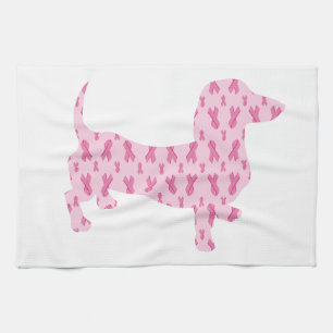 Cancer Ribbon Dachshund Tea Towel
