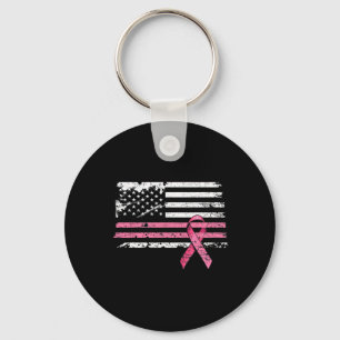 Cancer Shirt American Flag Breast Cancer Awareness Key Ring