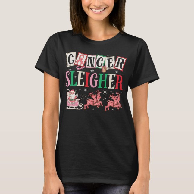 Cancer Sleigher Christmas Santa Uterine Cancer T-Shirt (Front)