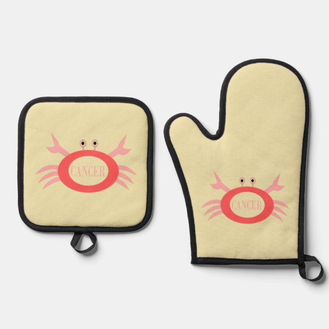 Cancer Star Sign Crab Oven Mitt & Pot Holder Set (Front)