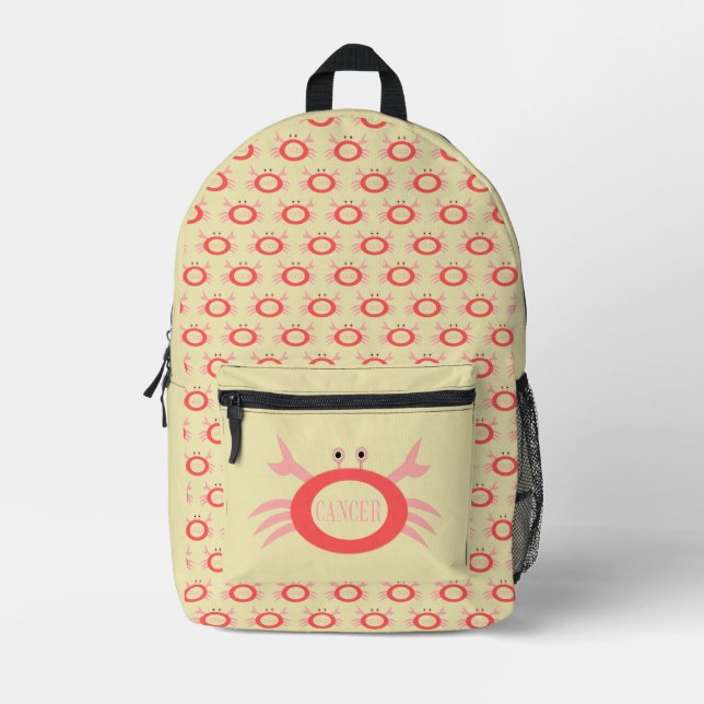 Cancer Star Sign Crab Printed Backpack (Front)
