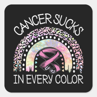 Cancer Sucks In Every Colour Rainbow Awareness Square Sticker