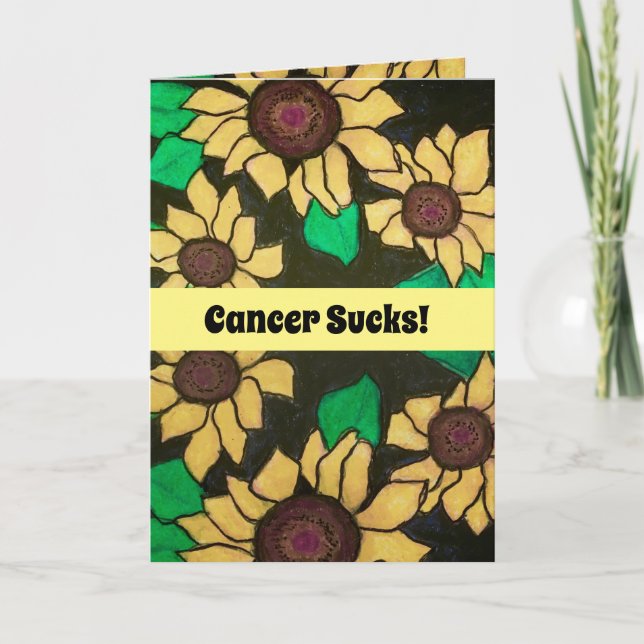 Cancer Sucks! Thinking Of You Bold Sunflowers Card (Front)