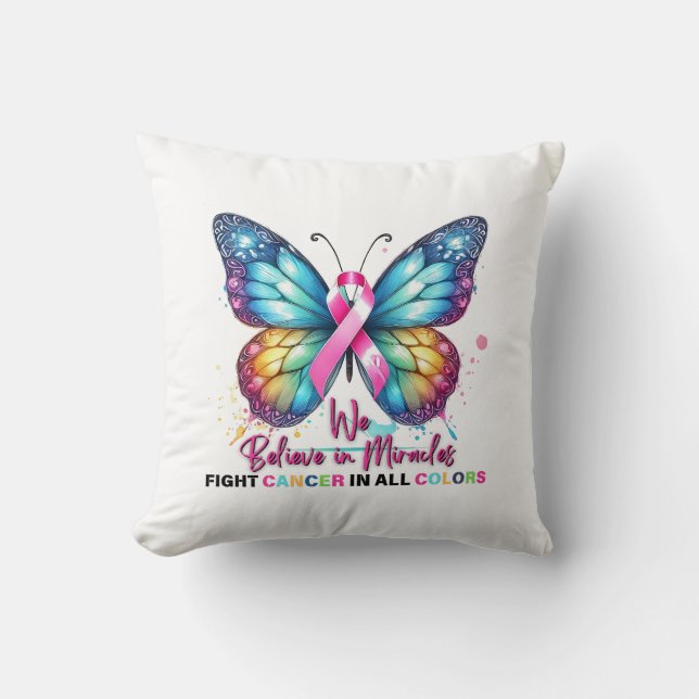 Cancer Support Gift, Fight Cancer, Butterfly Cushion (Front)