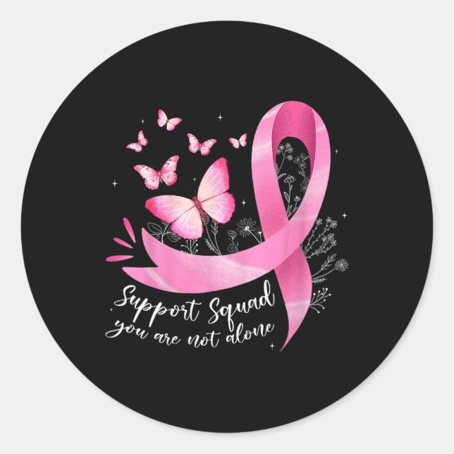 Cancer Support Squad Awareness Pink Ribbon Butterf Classic Round Sticker (Front)