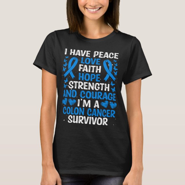 Cancer Survivor Love Colon Cancer Awareness T-Shirt (Front)