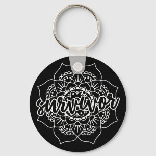 Cancer Survivor Mandala in White Key Ring