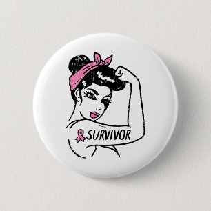 Cancer Survivor Rosie Riveter Pink Awareness Women 6 Cm Round Badge