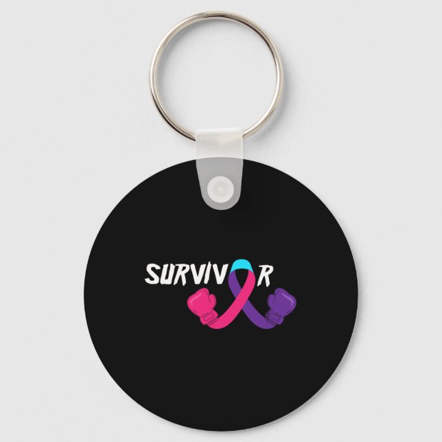 Cancer Survivor Support Thyroid Cancer Awareness  Key Ring (Front)
