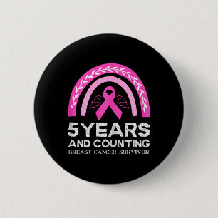 Cancer Survivor Tee 5 Years Cancer Free Pink Rainb 6 Cm Round Badge