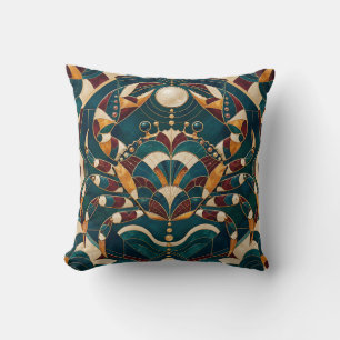 Cancer Teal Burgundy Geometric Mosaic Cushion