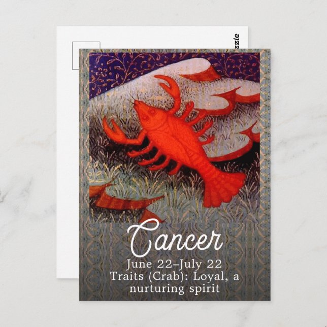 Cancer the Crab Zodiac Sign Birthday Party Postcard (Front/Back)