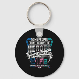 Cancer Warrior I Wear Blue Pink Teal For My Wife Key Ring