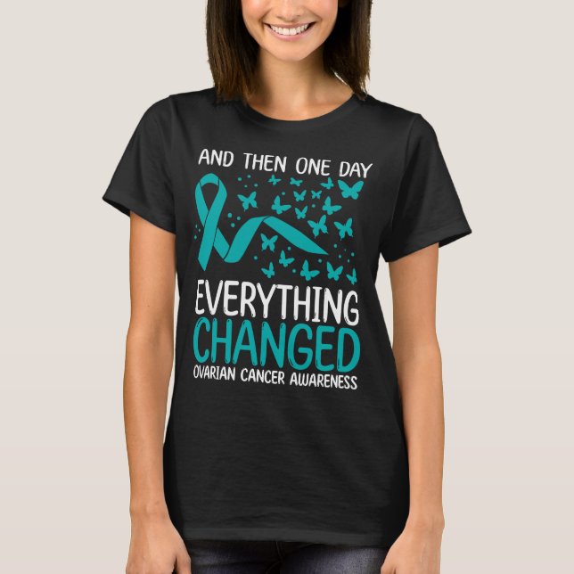 Cancer Warrior Ribbon Ovarian Cancer Awareness T-Shirt (Front)