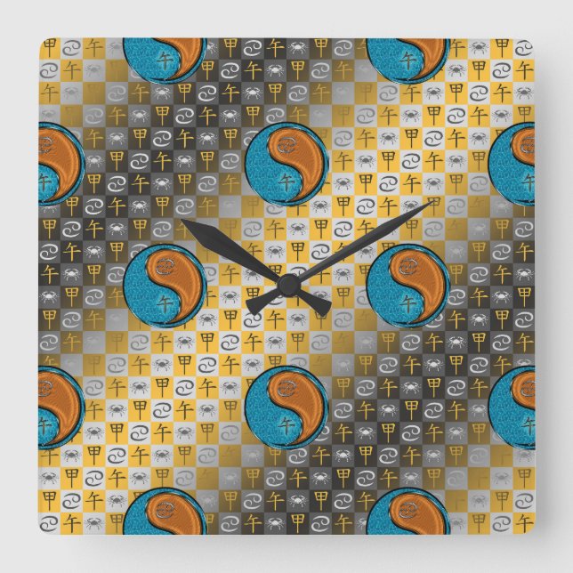Cancer & Wood Horse Square Wall Clock (Front)