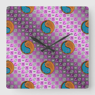 Cancer & Wood Rooster Square Wall Clock