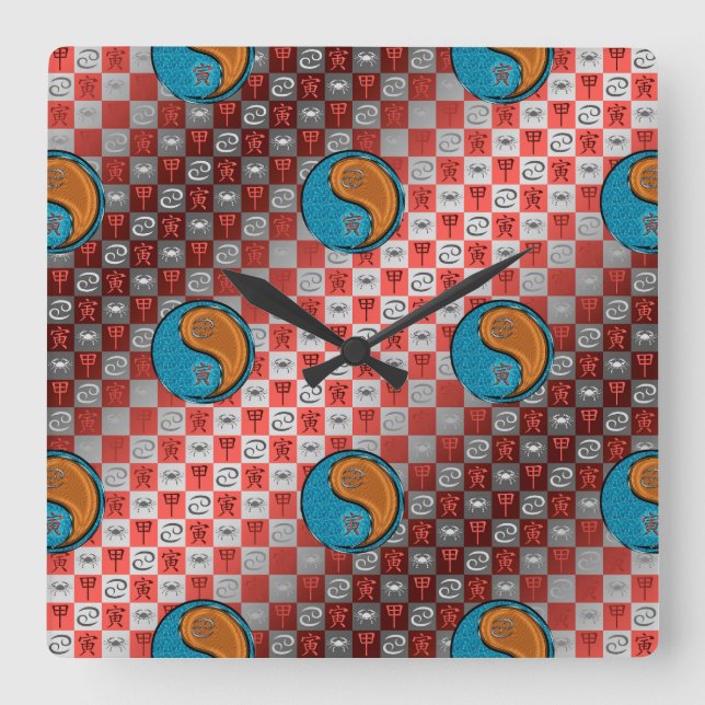 Cancer & Wood Tiger Square Wall Clock (Front)