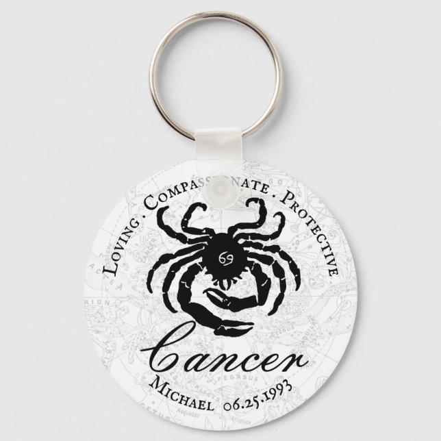Cancer Zodiac Astrology Traits Black White Custom Key Ring (Front)