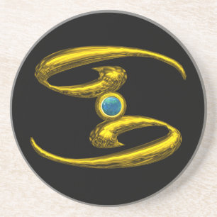 CANCER ZODIAC BIRTHDAY JEWEL Blue Opale ,Black Coaster