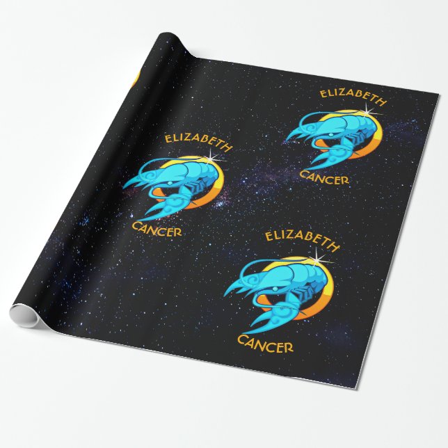Cancer Zodiac Birthday Sign With Your Custom Name Wrapping Paper (Unrolled)