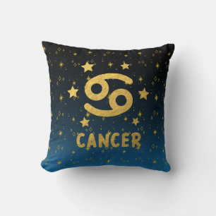 Cancer Zodiac Blue and Gold Throw Pillow