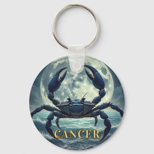 Cancer Zodiac Blue Crab Moonlit Ocean Astrology Key Ring