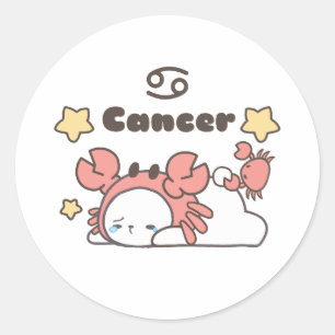 Cancer Zodiac Charm - Adorable Crab-Capped Bunny Classic Round Sticker