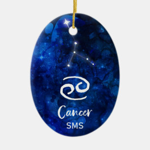 Cancer Zodiac Constellation Blue Galaxy Monogram Ceramic Tree Decoration