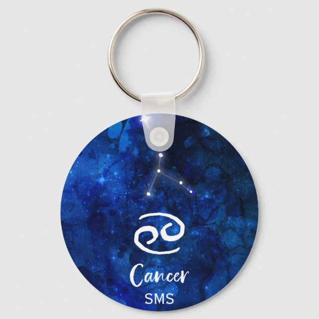 Cancer Zodiac Constellation Blue Galaxy Monogram Key Ring (Front)