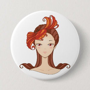 Cancer Zodiac Goddess Red Crab Hair 7.5 Cm Round Badge