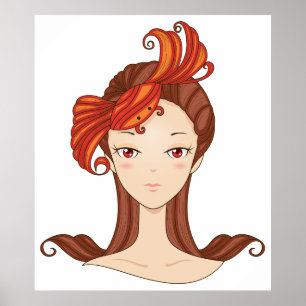 Cancer Zodiac Goddess Red Crab Hair Poster