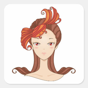 Cancer Zodiac Goddess Red Crab Hair Square Sticker